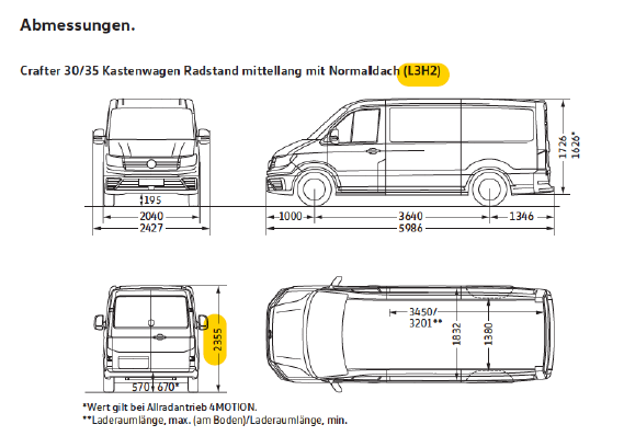 Vw Crafter L3h2 Maße Laderaum